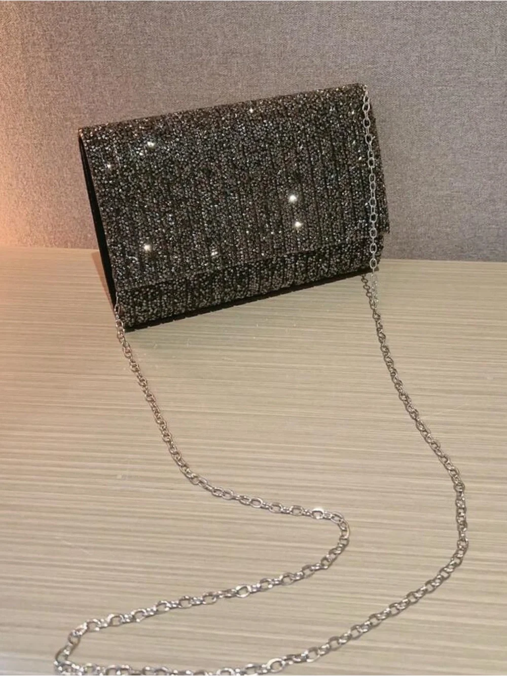 Black and Silver Rhinestone Prom Wedding Clutch Bag